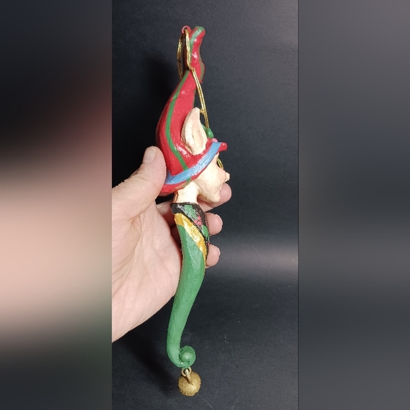 Vintage 1994 House of Hatten Christmas elf ornament 10" tall jingle bell HP Xmas - Picture 4 of 6